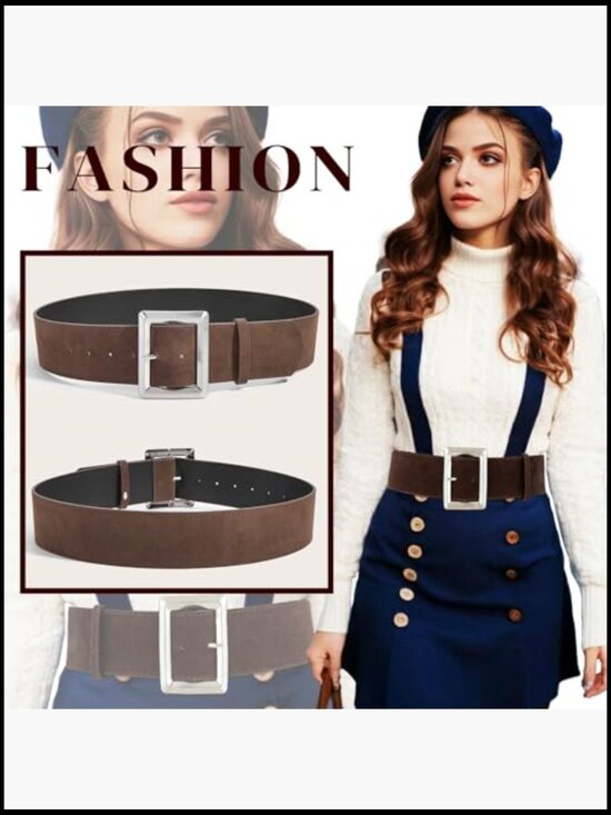 Wide Suede Leather Belt for Dresses, Thick Retro Style with Silver Buckle main image 2